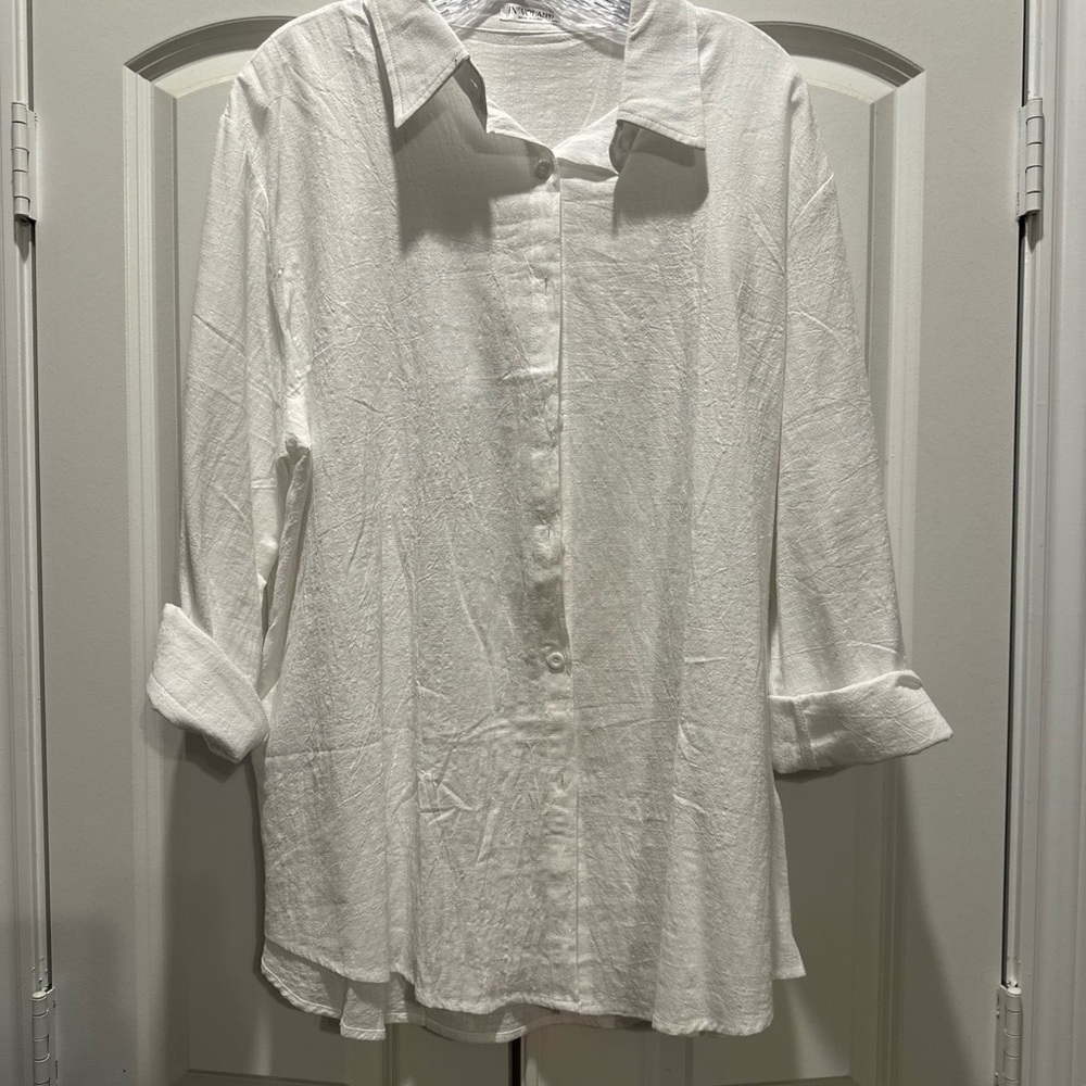 White linen button up top